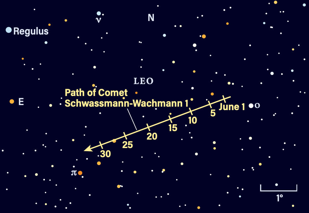 Path of Comet 29P/Schwassmann-Wachmann in June 2025