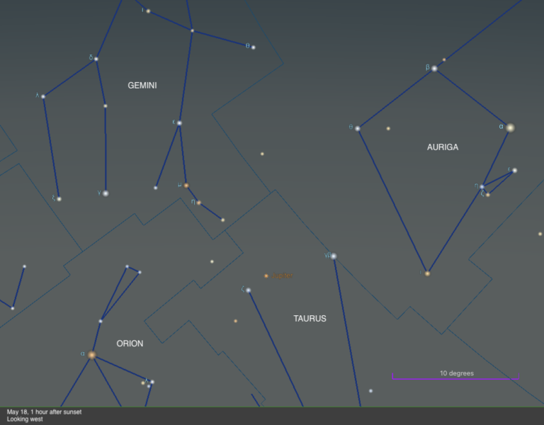 The sky on May 18, 1 hour after sunset, looking west