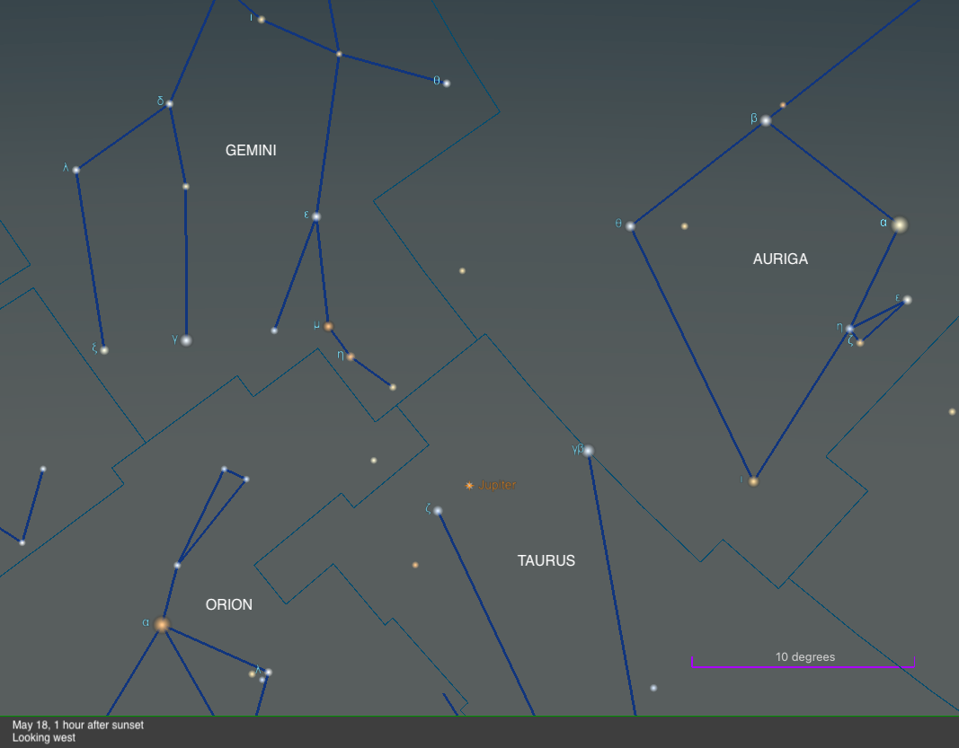 The sky on May 18, 1 hour after sunset, looking west