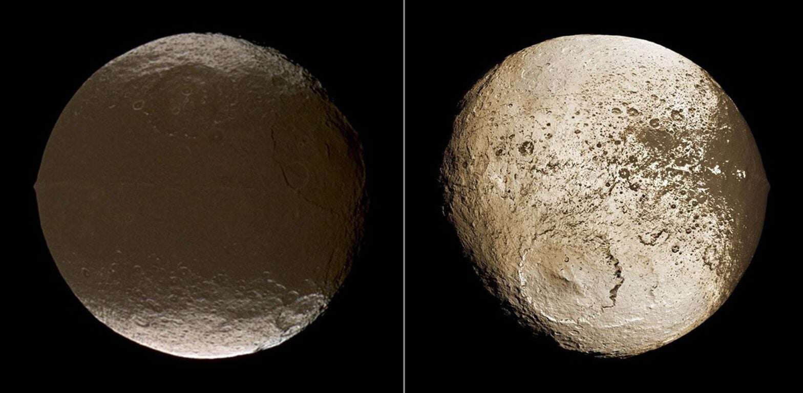 The two hemispheres of the moon Iapetus