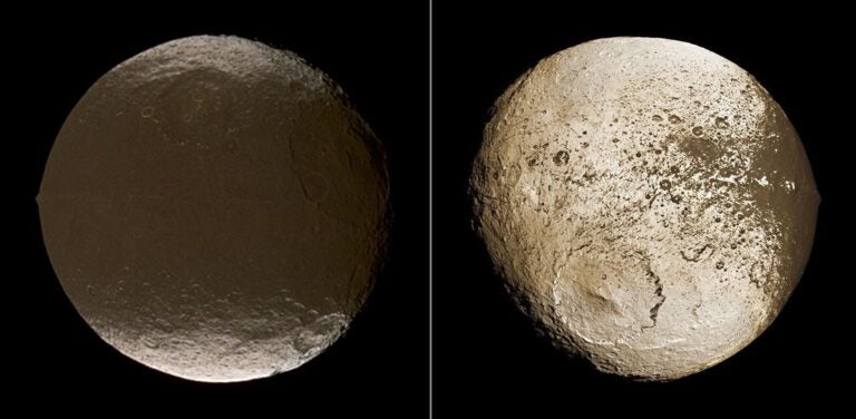 The two hemispheres of the moon Iapetus