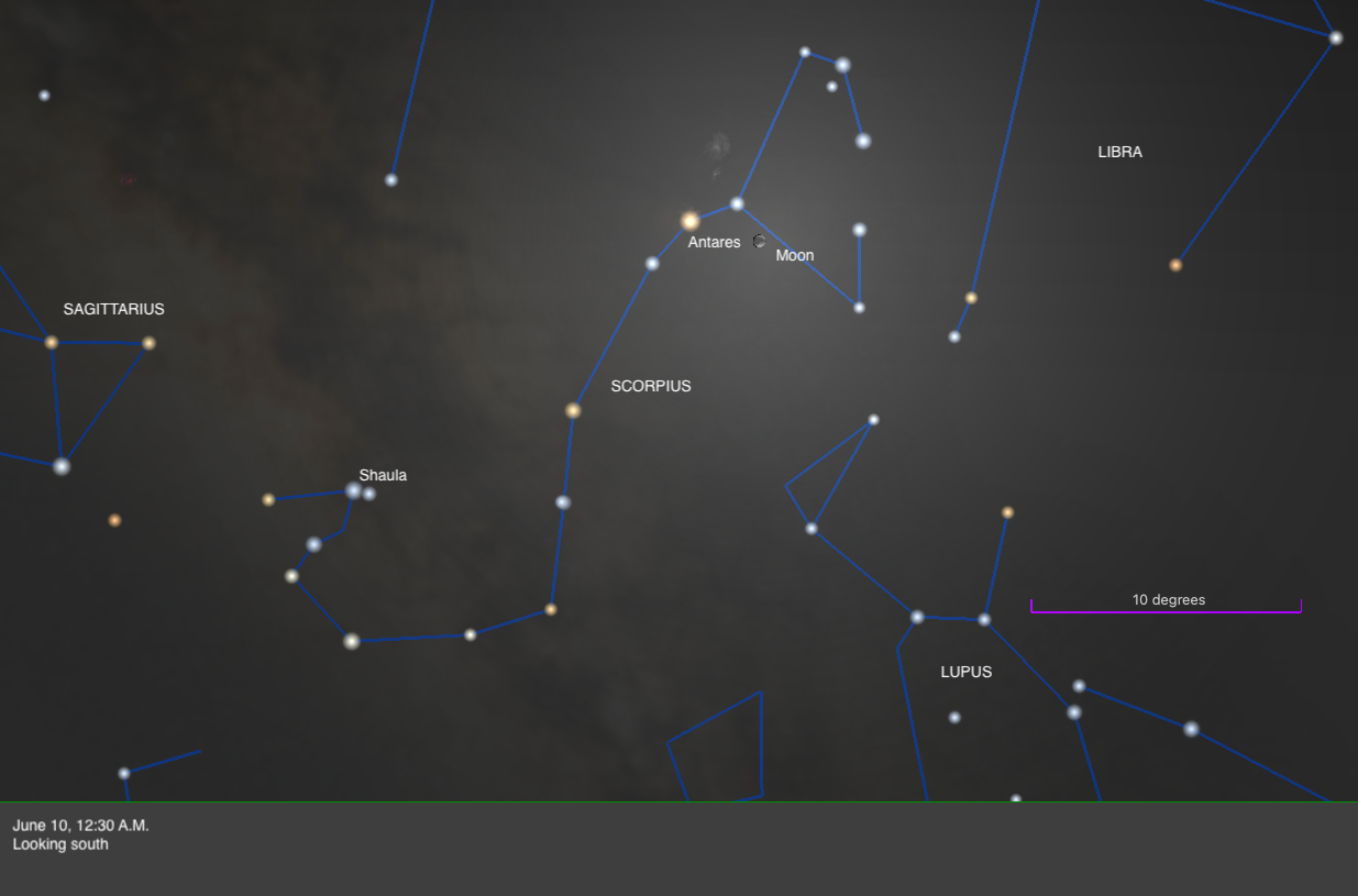 The sky on June 10, 2025, at 12:30 A.M., looking south