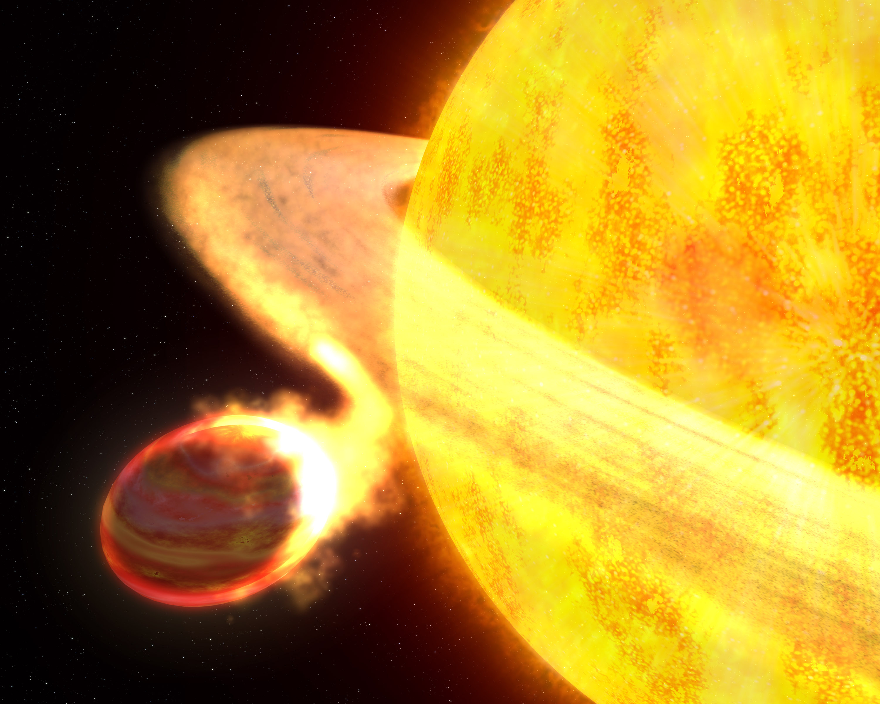 A planet burning hotter than a small star is on a death spiral