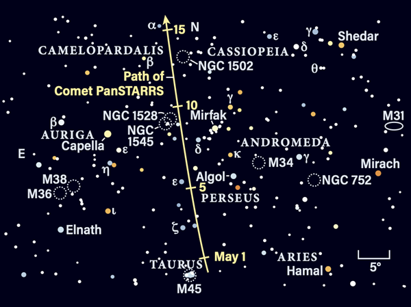 Path of Comet C/2021 O3 (PanSTARRS) in May 2022