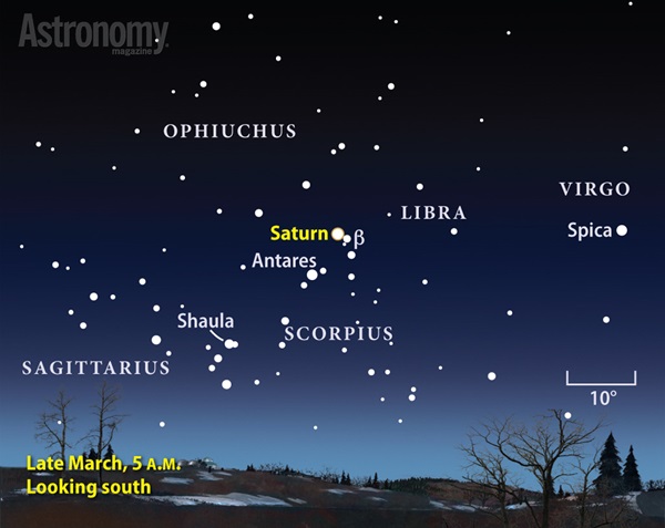 Now just two months from opposition and peak visibility, the ringed planet looks stunning among the background stars of northern Scorpius.