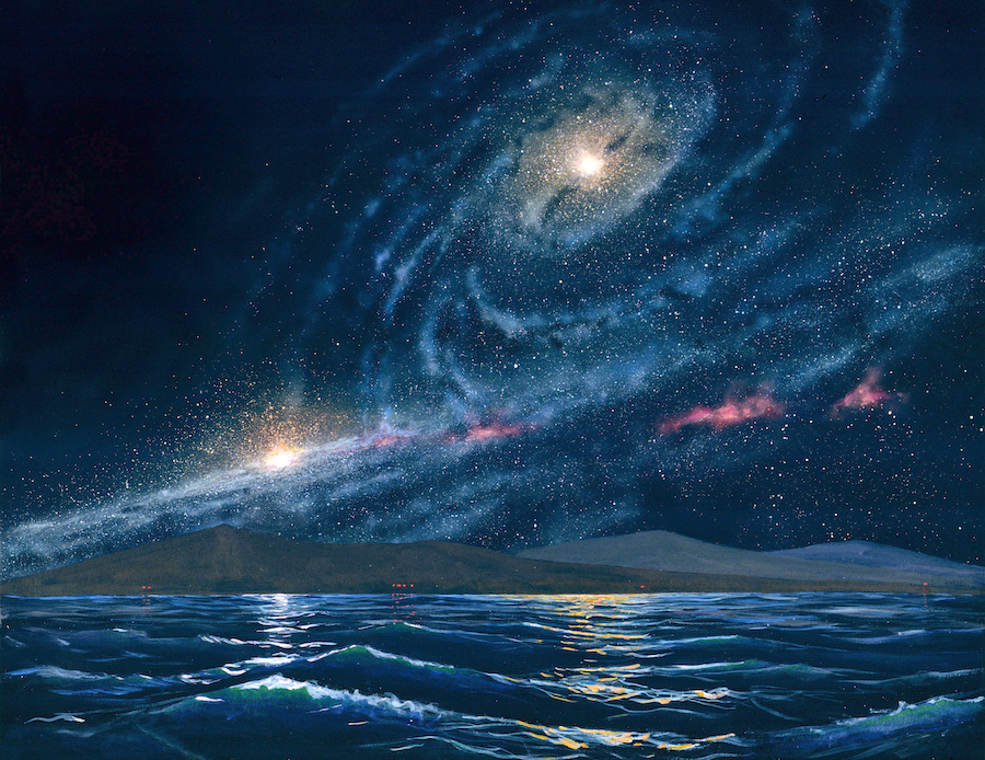 Colliding galaxies by William Hartmann