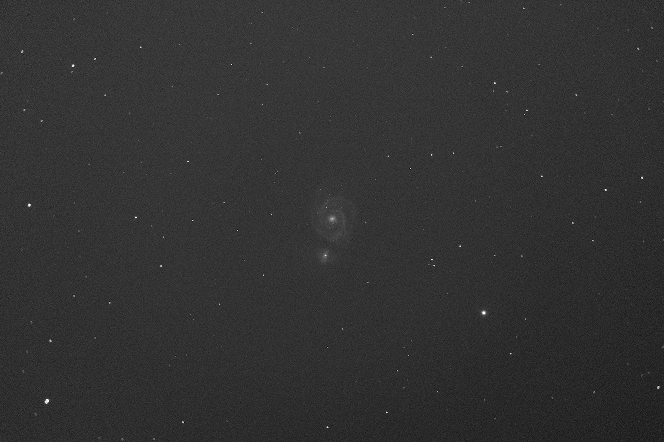 The image of M51 properly calibrated with flats and darks.