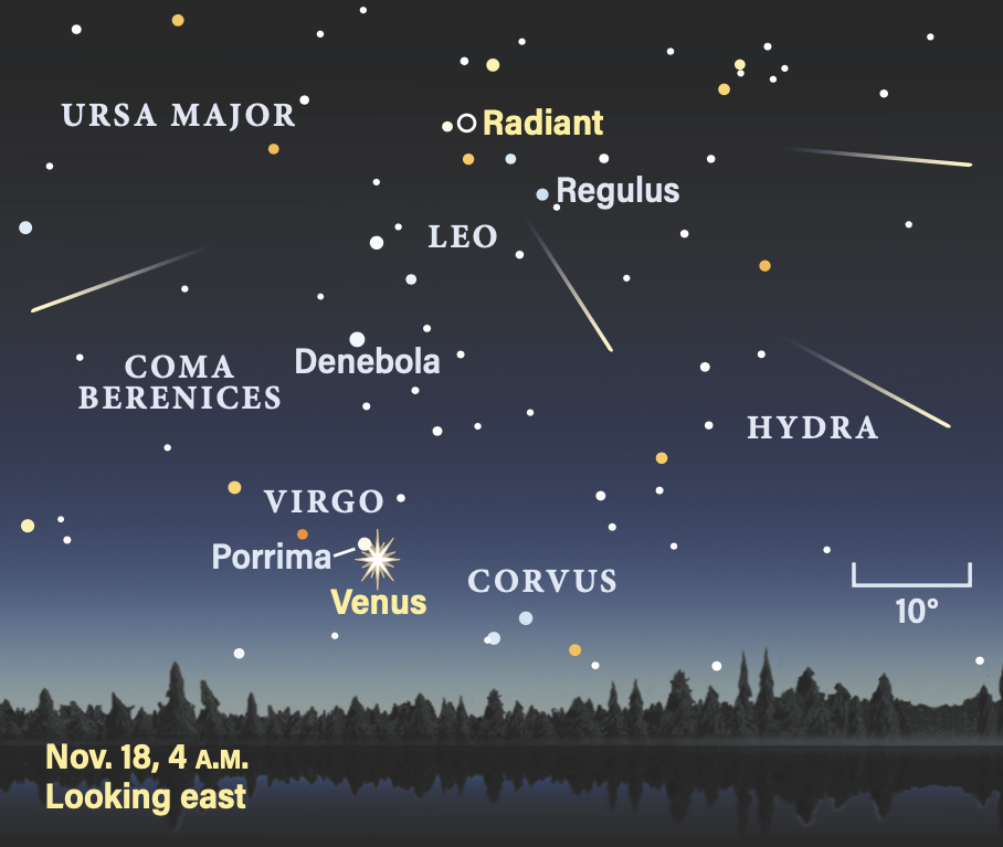 Radiant of the Leonids, Nov. 18, 2023, 4 A.M., looking east