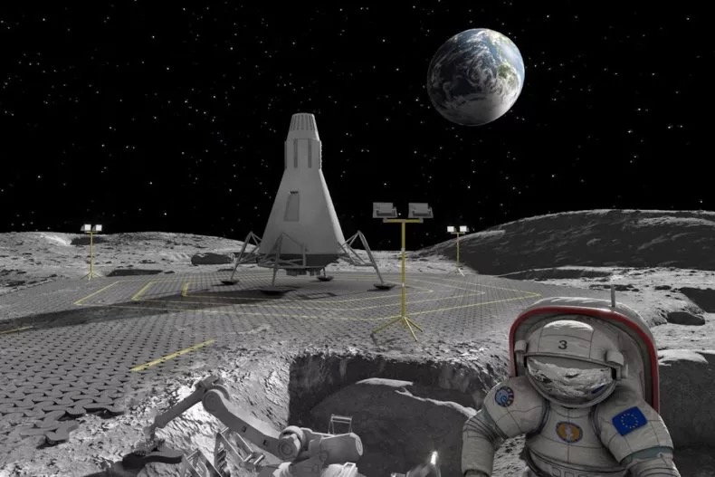 A rendering of what laser-built roads on the moon might look like. Credit: Liquifer Systems Group