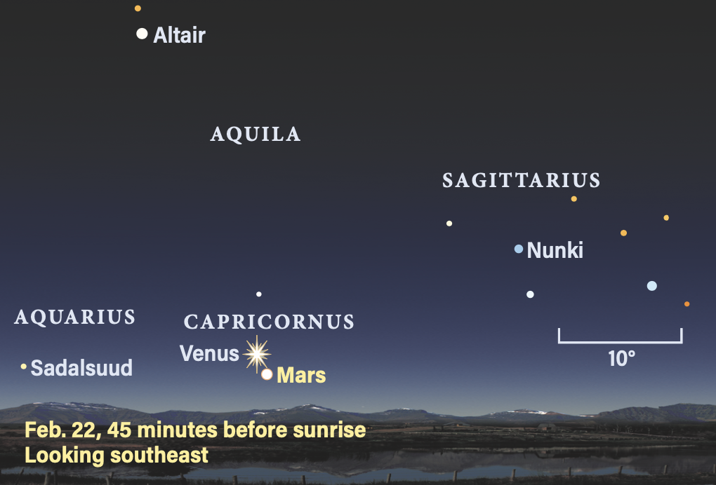 The sky on Feb. 22, 2024, 45 minutes before sunrise, looking southeast