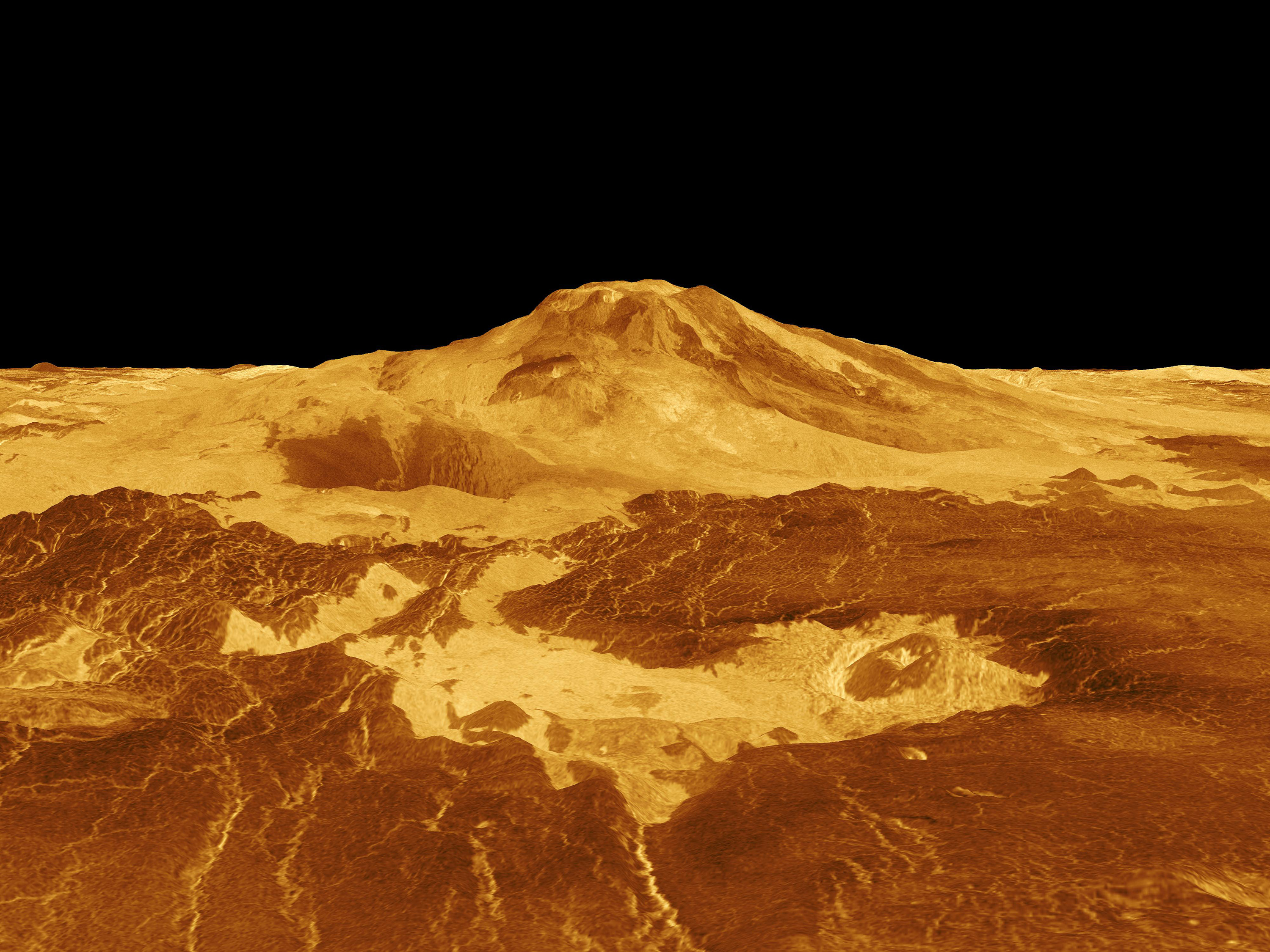 This 3D model of Maat Mons on Venus was generated using radar data from NASA’s Magellan mission. Researchers carefully studying successive passes of the spacecraft noticed changes in a vent associated with the volcano that indicate ongoing modern-day activity.