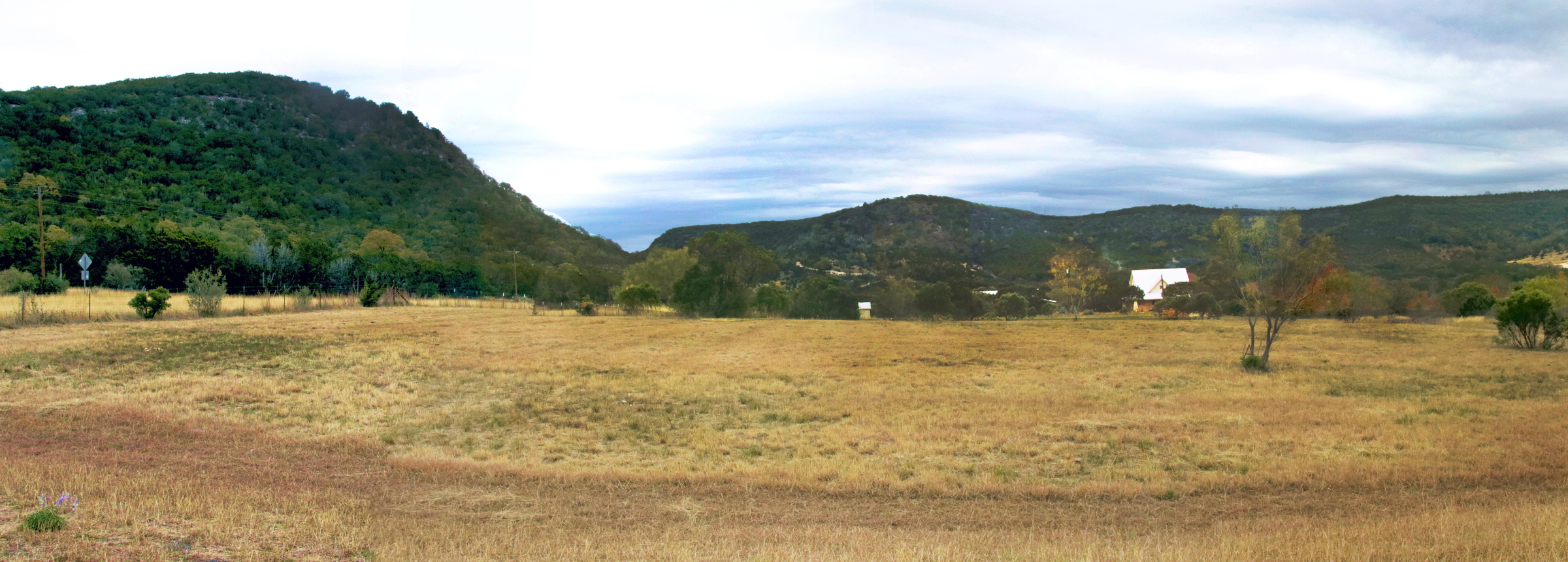 The characteristic meadow and forest landscape of the Texas Hill Country, shown here near the centerline, lies under the eclipse track.