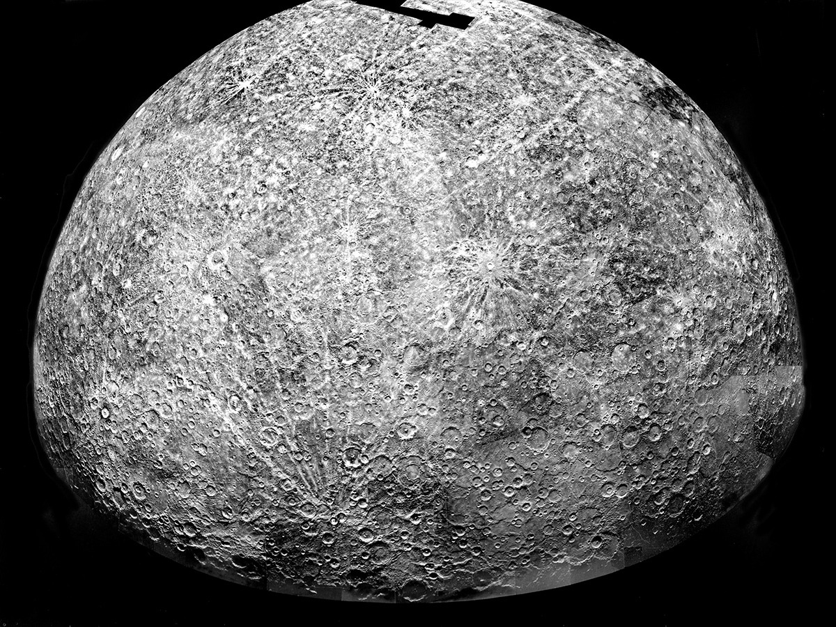 Mercury's southern hemisphere as seen during Mariner 10 flybys.