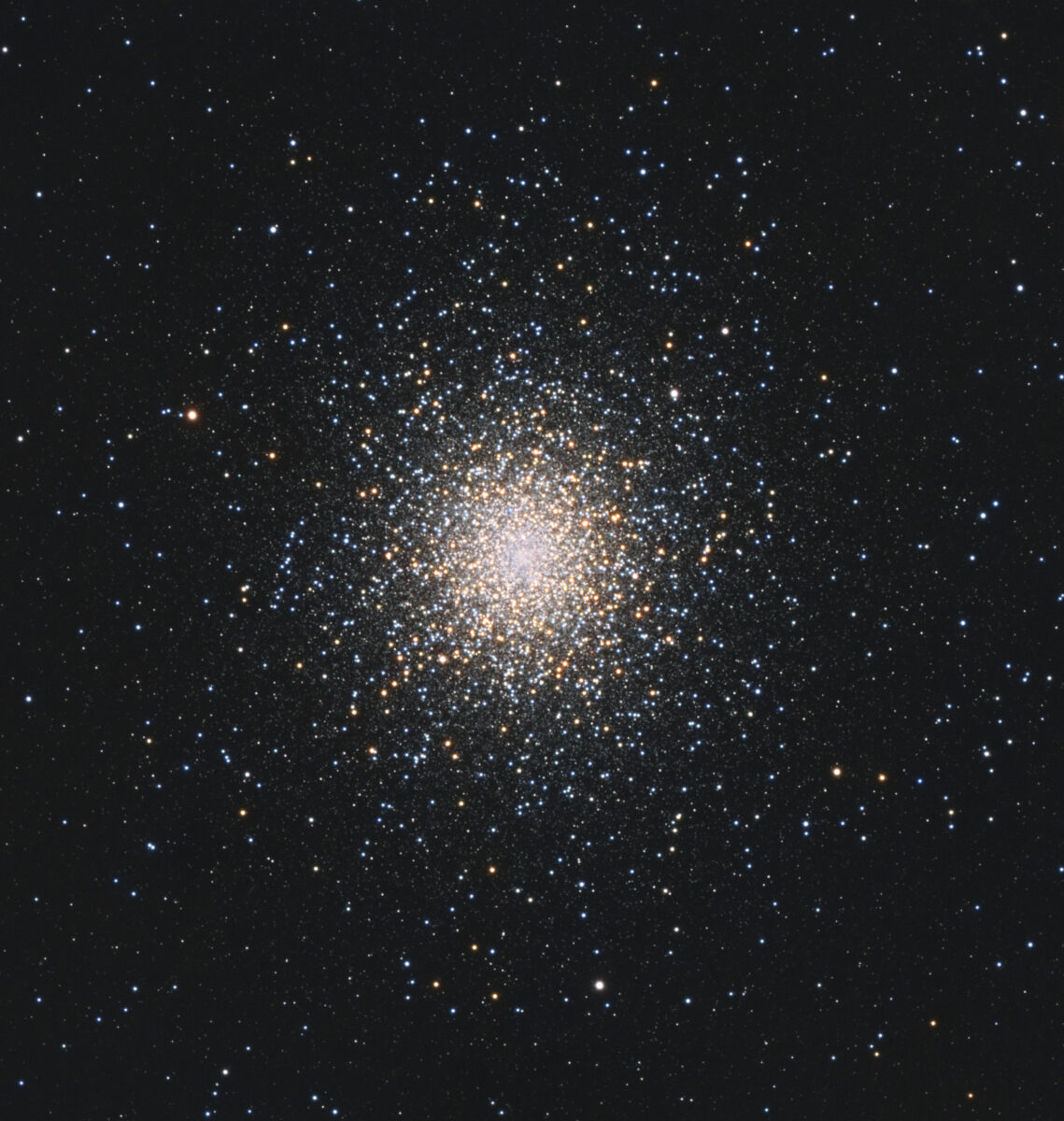 NGC 104, or 47 Tucanae, is the second brightest globular star cluster in the night sky at magnitude 4.1. Located in the constellation Tucana, this globular contains hundreds of thousands of members — 27 of them fast rotating pulsars.