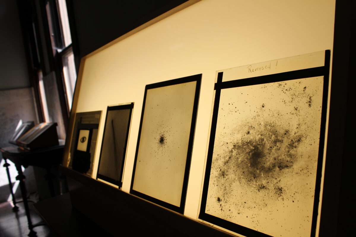 Displayed are just a few of the 180,000 glass plates located at Yerkes Observatory.