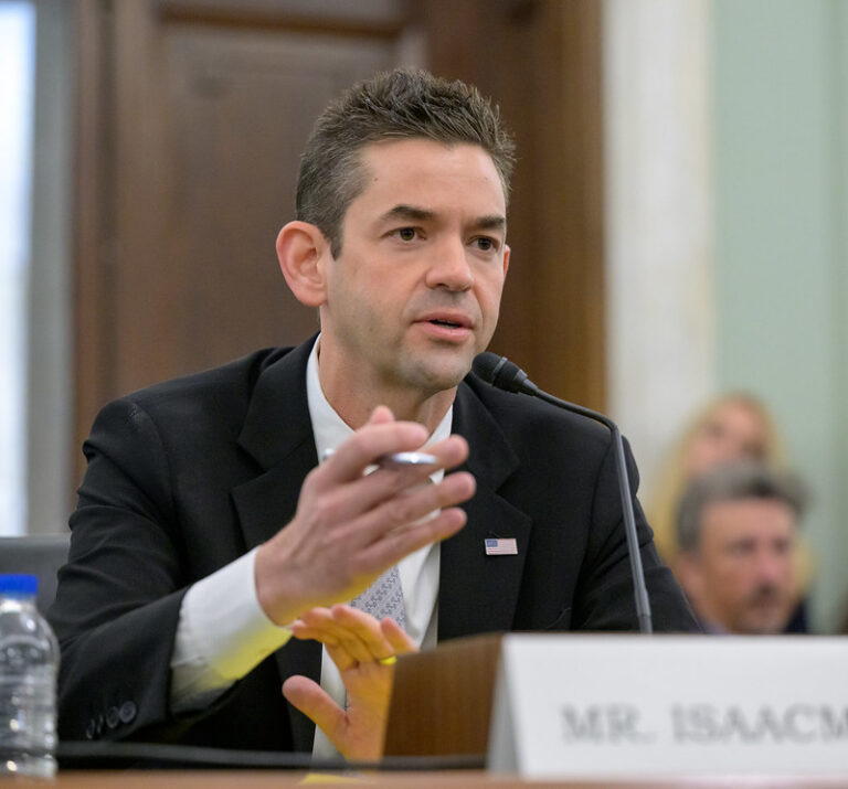 Jared Isaacman speaks before the Senate Committee on Commerce, Science, and Transportation