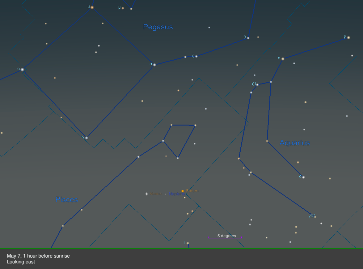 The sky on May 7, 2025, looking east 1 hour before sunrise
