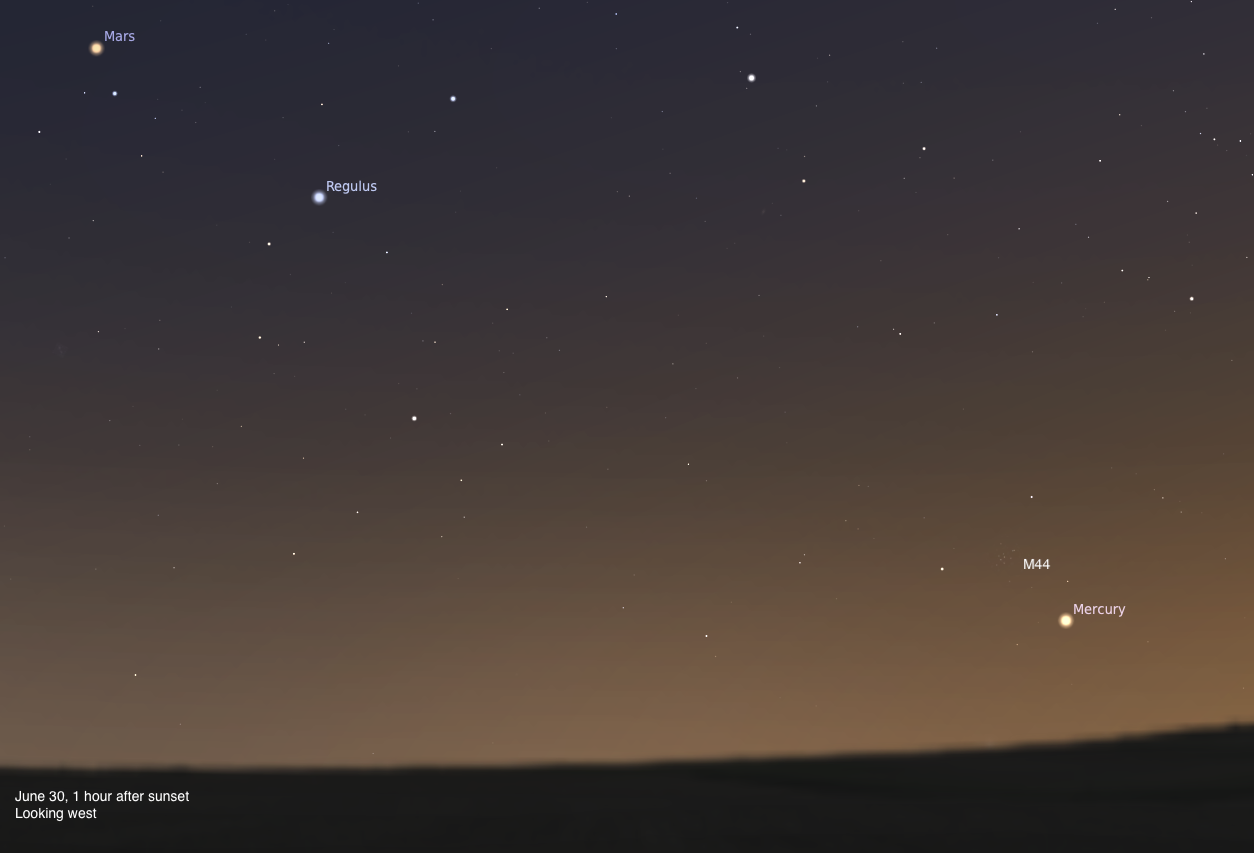 The sky on June 30, 2025, 1 hour after sunset, looking west