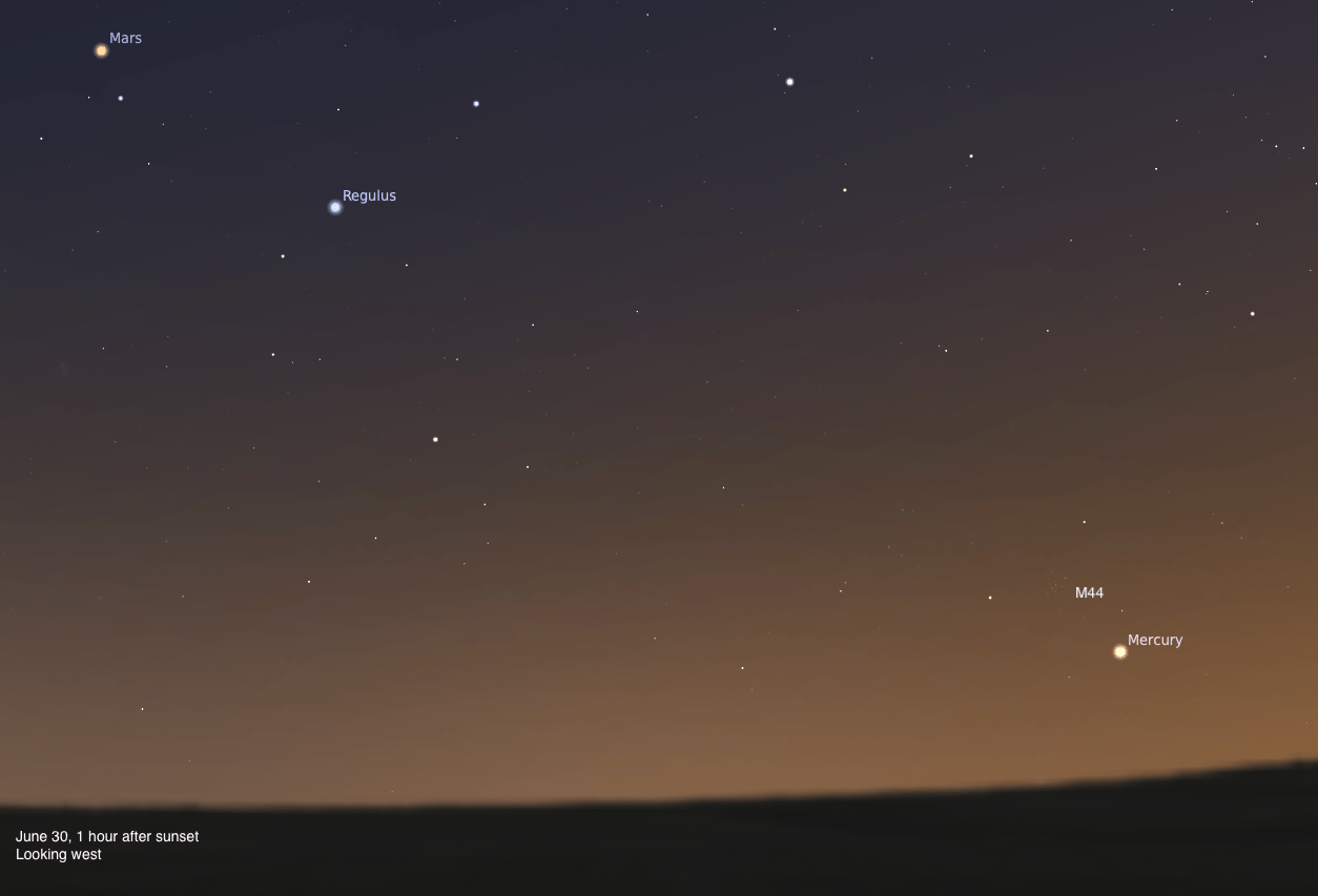 The sky on June 30, 2025, 1 hour after sunset, looking west