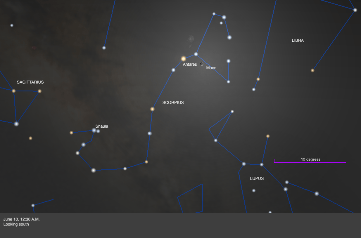 The sky on June 10, 2025, at 12:30 A.M., looking south