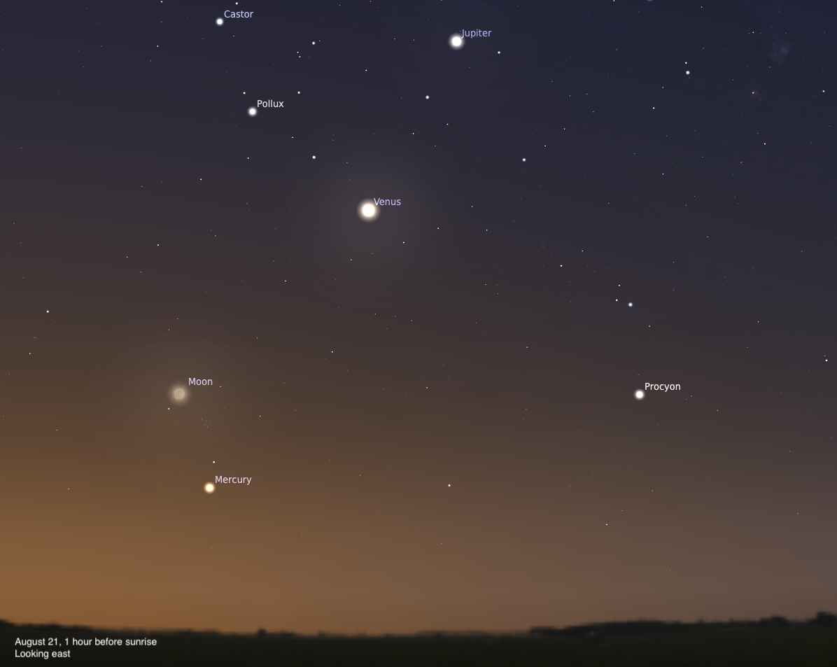 木曜日、8月21日の今日の空模様：金星がポルックスのそばを通過