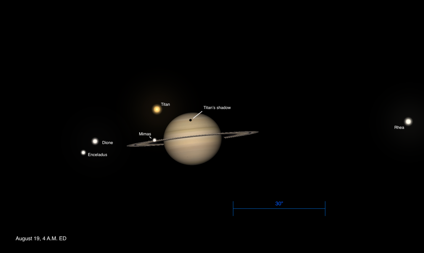 The Sky At this time on Monday, August 18: Titan’s shadow transits Saturn