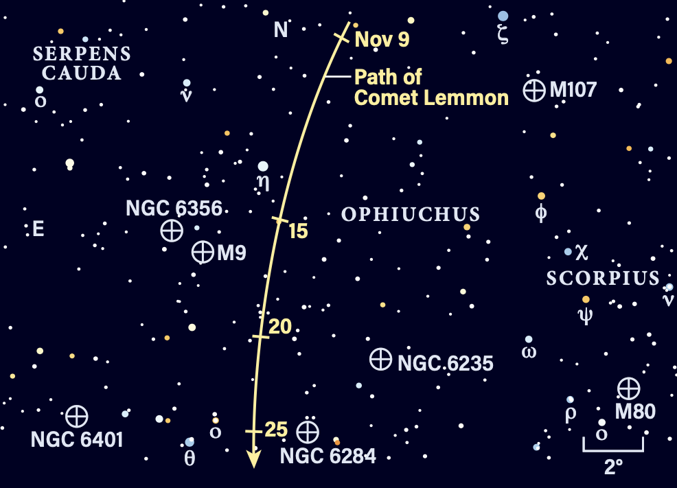Path of Comet C/2025 A6 (Lemmon) in mid-November 2025