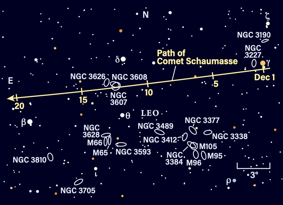 The path of Comet Schaumasse, December 1-15, 2025