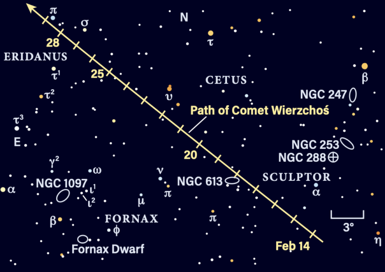 The path of Comet C/2024 E1 (Wierzchoś) in February 2026