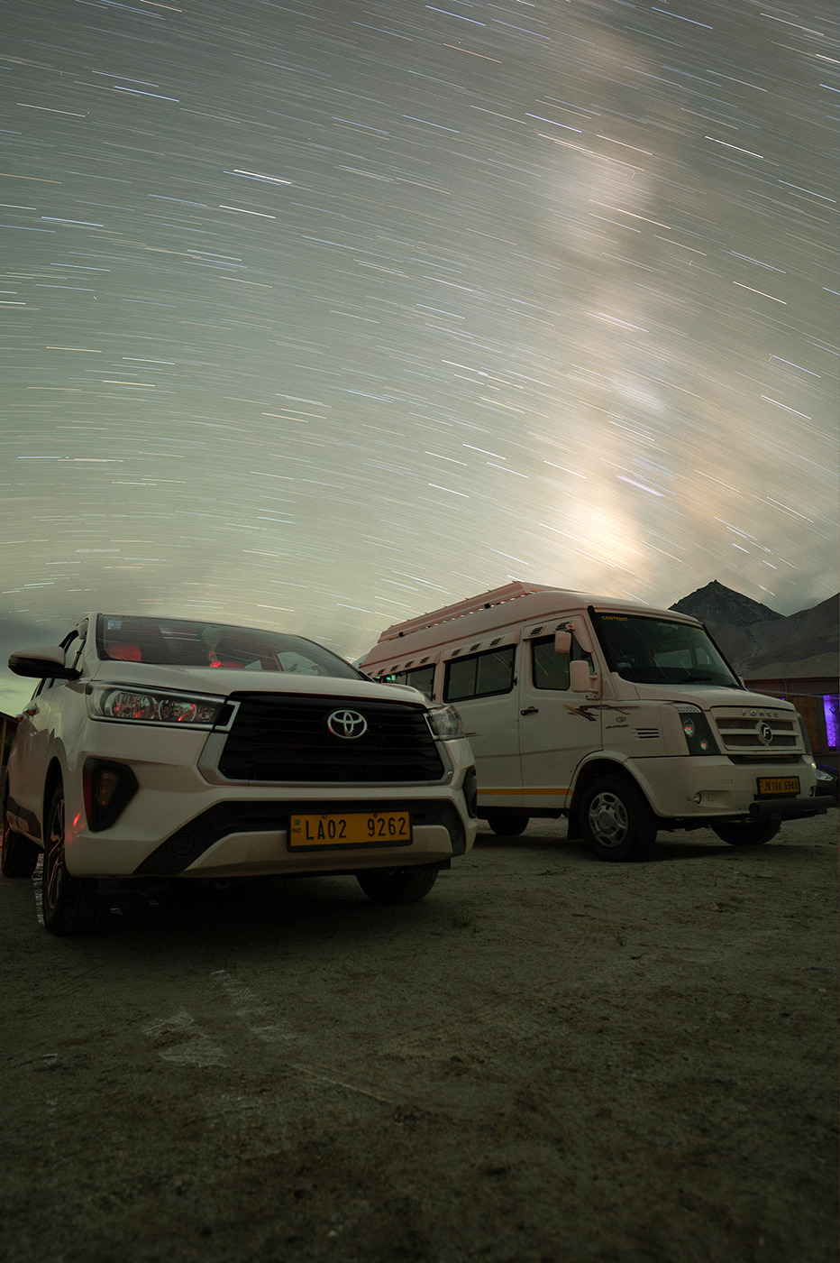 Raw astrophotography of the night sky over Pangong Lake