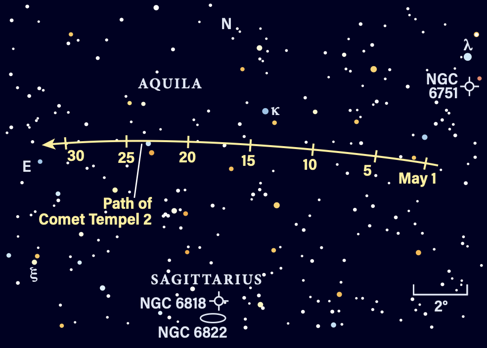 Path of Comet Tempel 2 in May 2026