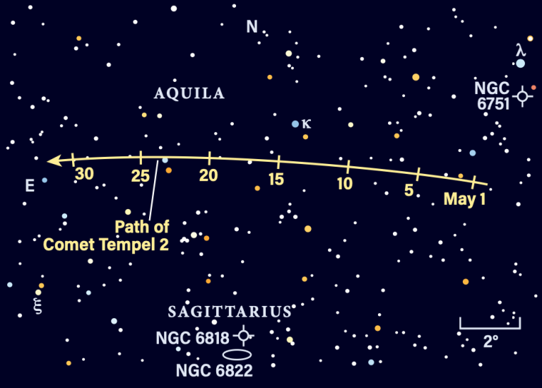 Path of Comet Tempel 2 in May 2026
