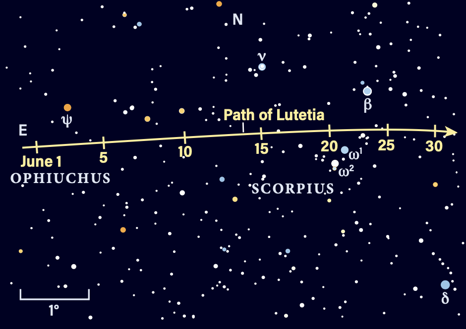 Path of asteroid Lutetia in June 2026