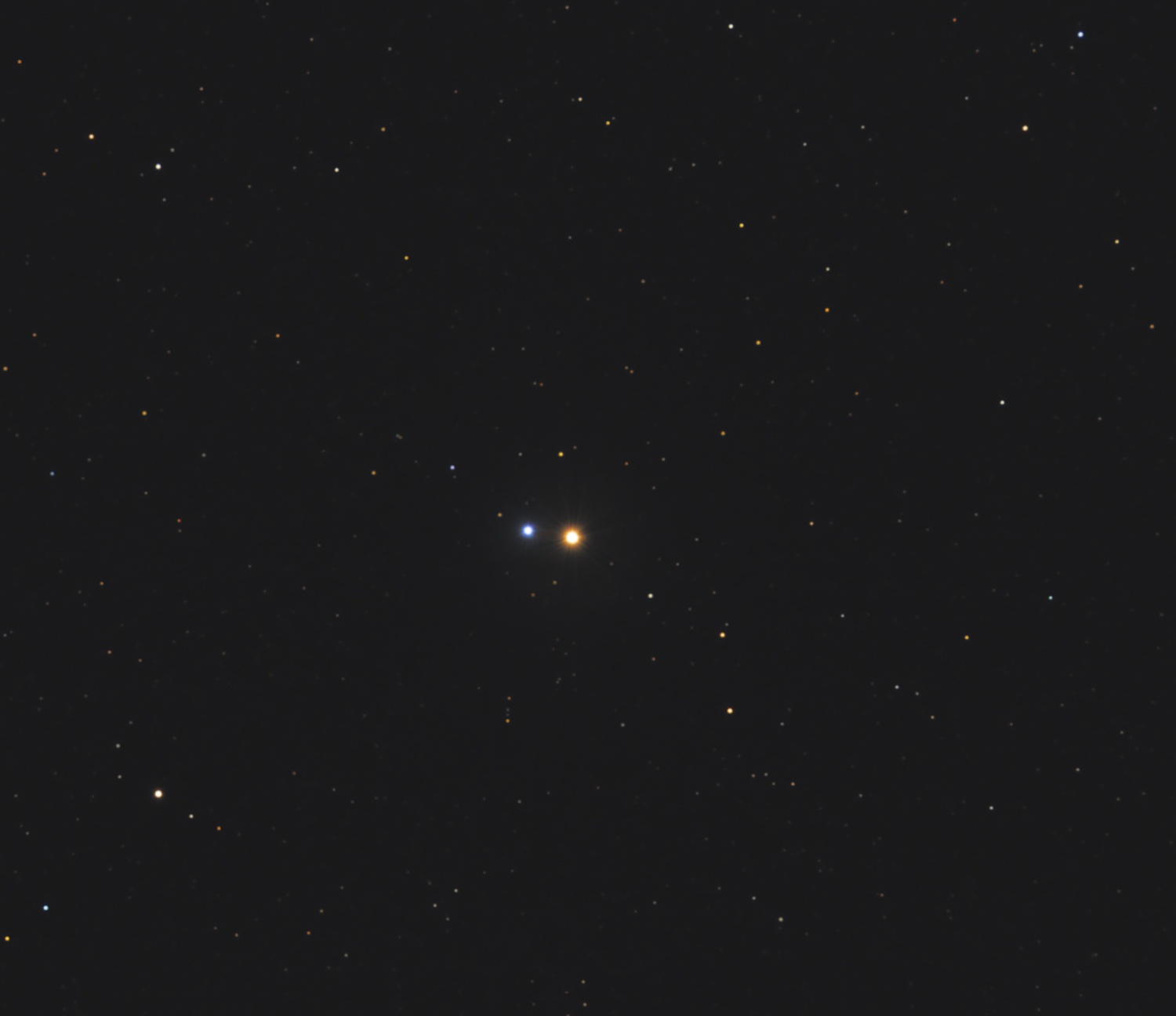 Albireo double star in Cygnus showing a vivid blue and gold color contrast
