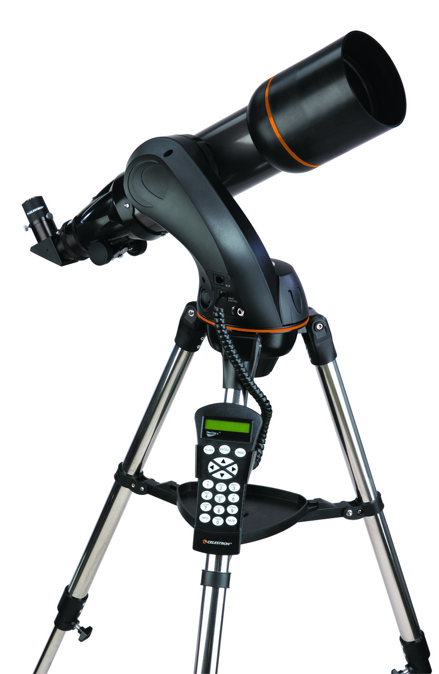 Celestron NexStar 102SLT computerized refractor telescope on a tripod with hand controller
