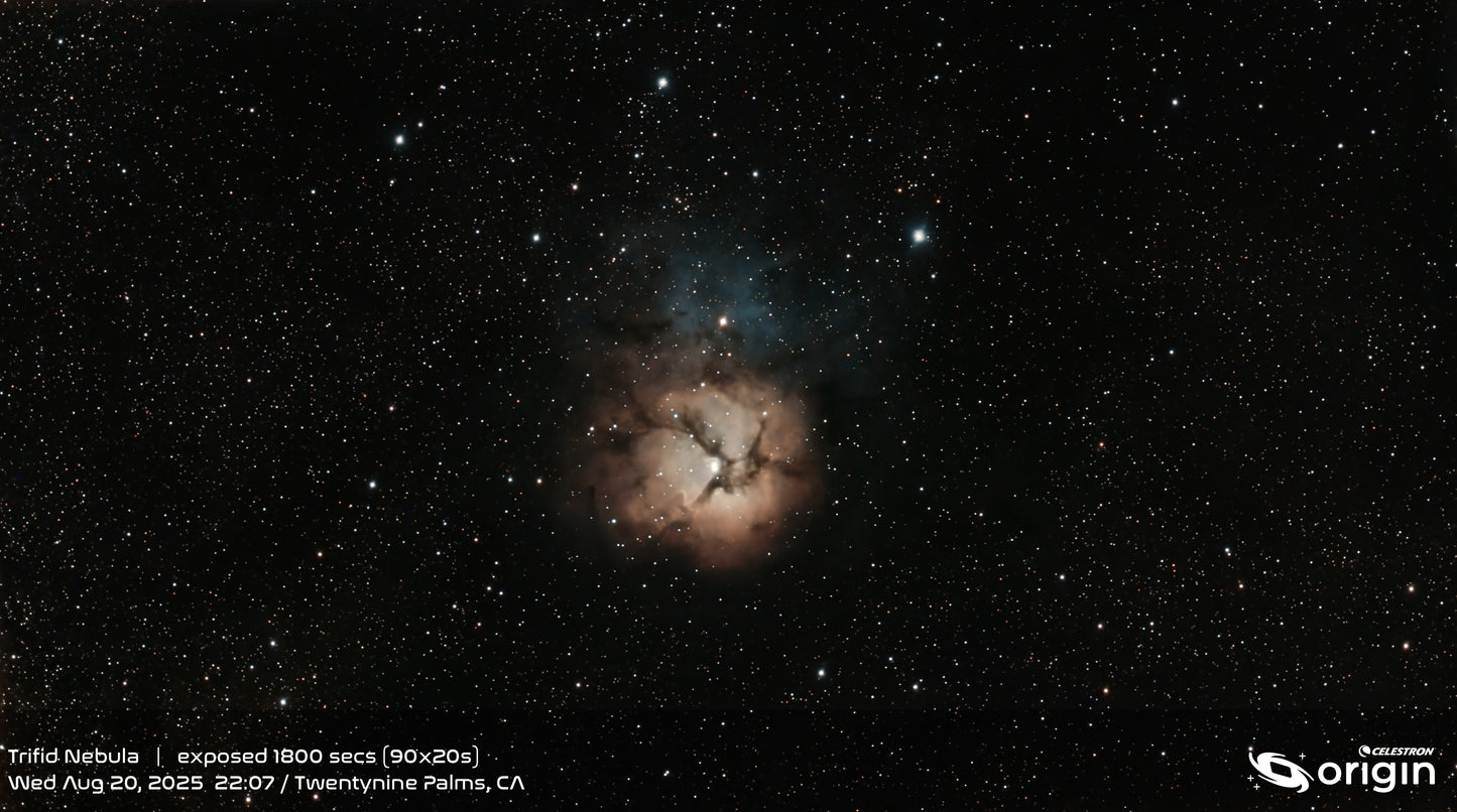 Trifid Nebula imaged through the Celestron Origin Mark II