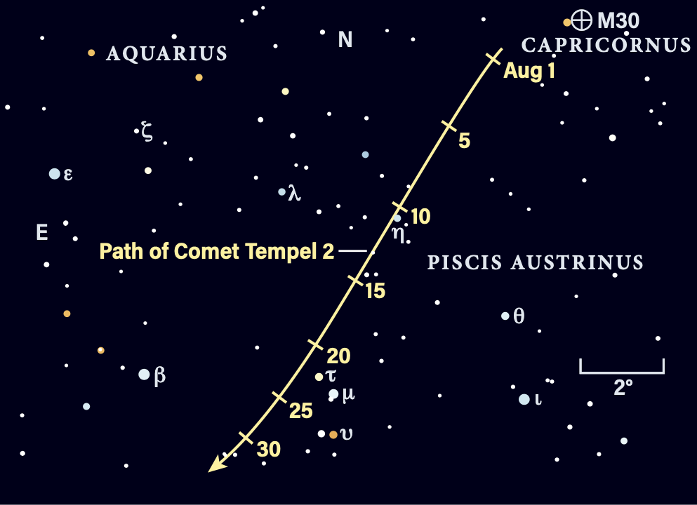 Path of Comet Tempel 2 in August 2026