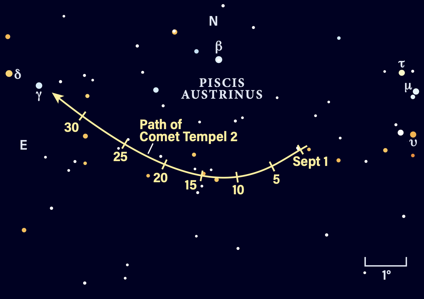 Path of Comet Tempel 2 in September 2026