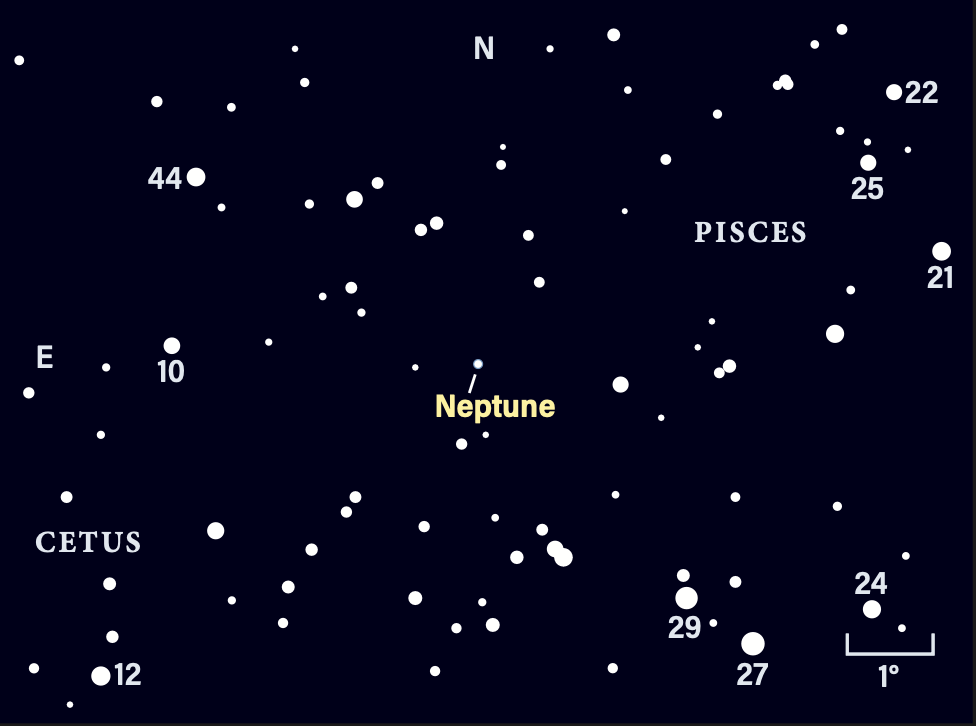The position of Neptune in the sky in September 2026