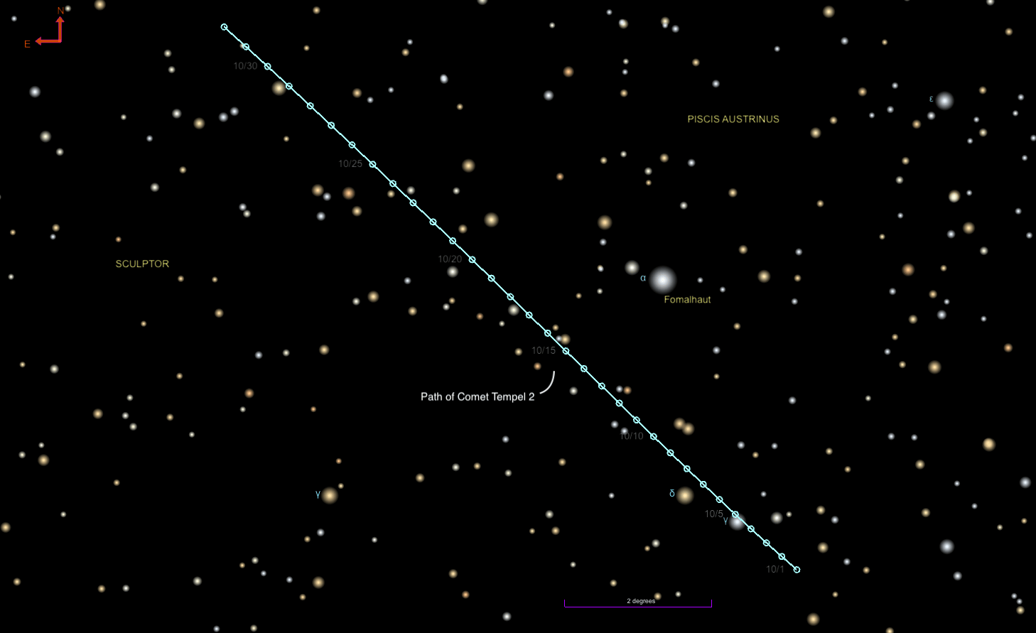 Path of Comet Tempel 2 in October 2026