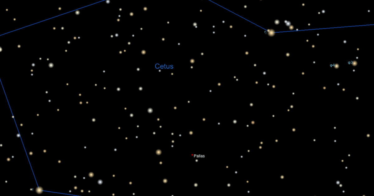 Asteroid 2 Pallas Passes Near Field Star in Cetus