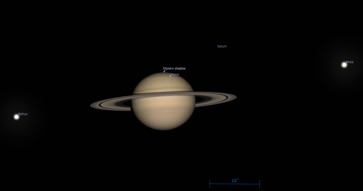 Dione transits Saturn's face this evening, astronomy.com reports
