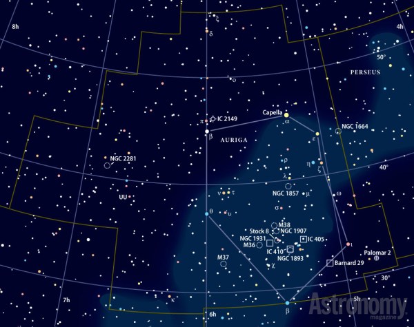 Star chart showing Auriga