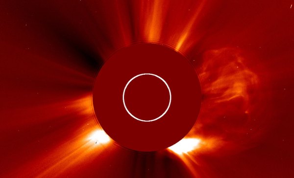 A coronal mass ejection burst off the side of the Sun on May 9, 2014.