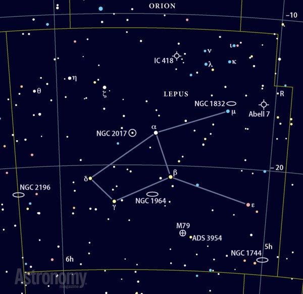 Star chart showing Lepus the Hare