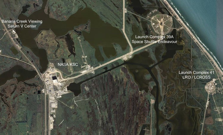 Lunar Reconnaissance Orbiter (LRO) on launch site Google Maps