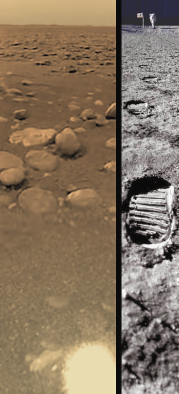 Huygens' view of Titan compared to Moon landing site