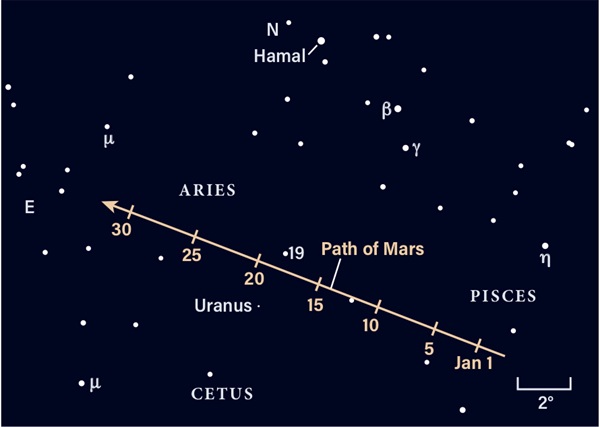 Path of Mars in January 2021