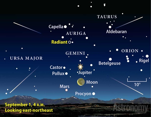 Aurigid meteor shower finder chart