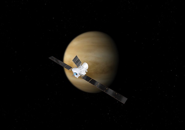 Artist's concept showing BepiColombo flying by Venus